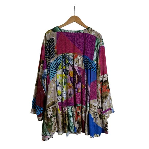 Conditions Apply Risa Patchwork Boho Blouse Tiered Button Front Women’s Size 3X - Picture 6 of 9